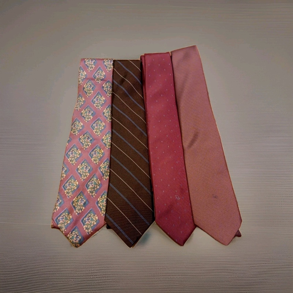 Vintage Christian Dior Tie Lot 4 Silk Hand Made Monsieur Made In USA Italy Paris